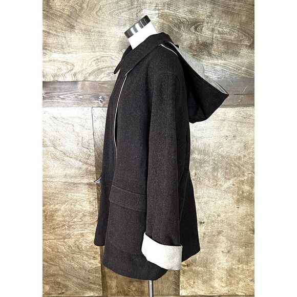 Wool Blend Coat with Hood Brown Oversized Casual Classic Warm‎ Outerwear - Picture 2 of 10